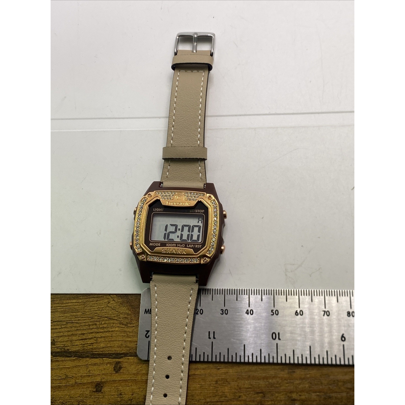 Freestyle Shark Rosegold Rhinestone Tan Leather Band Surfing Watch New Battery — image 6 of 8